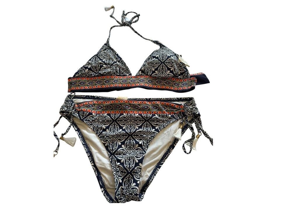 La Blanca Mandala Dream Triangle Bikini Set Size 8 Side Tie Adjustable Bottoms